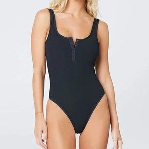 L Space Black Ribbed Float On One Piece Swimsuit